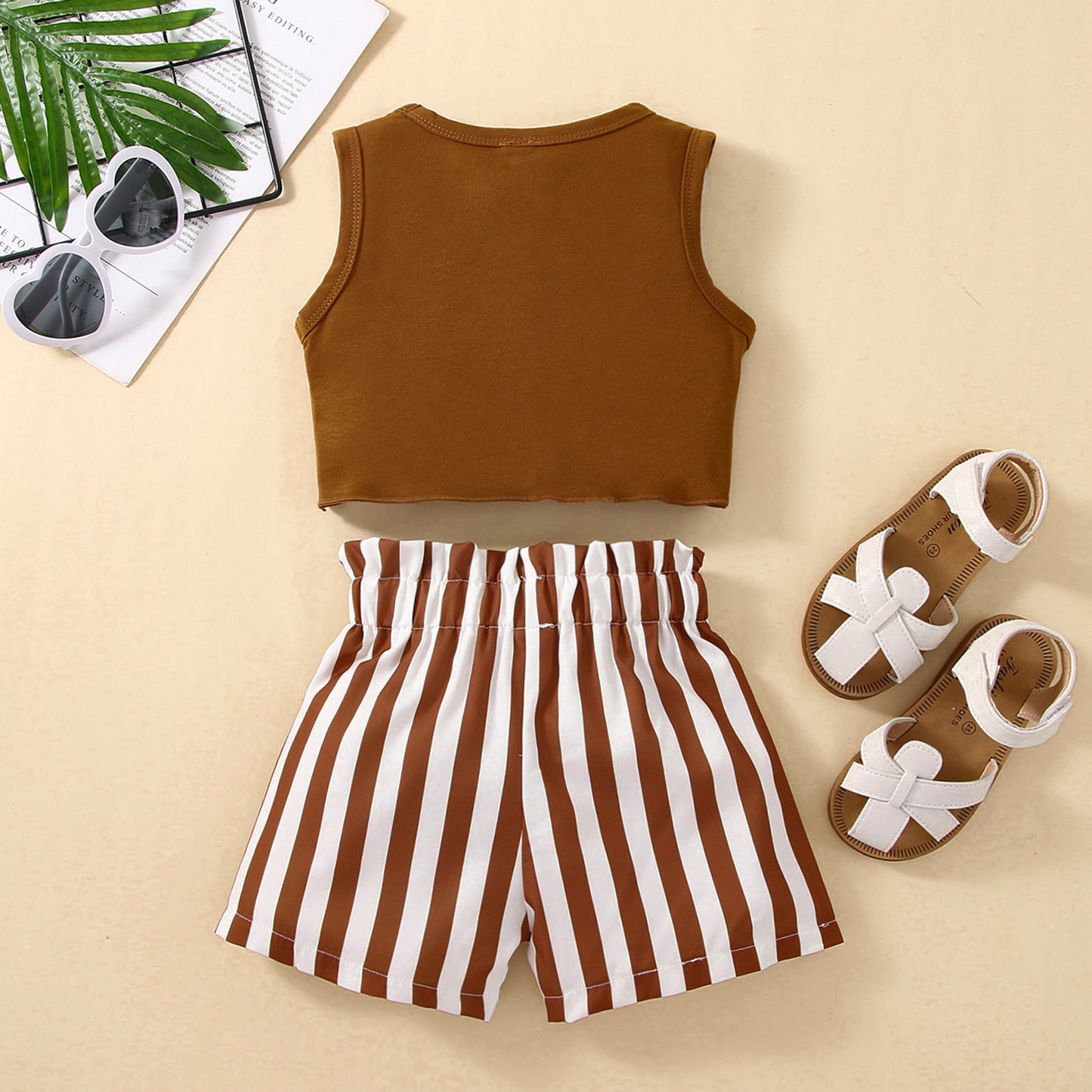 Girls' Summer New Striped Sleeveless Suit