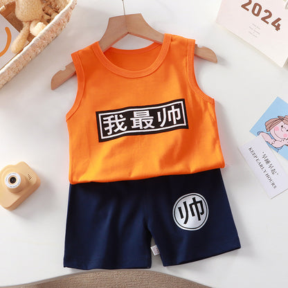 New Vest Suit Cotton Sleeveless Boy Summer Clothing Vest Two-piece Set Wholesale