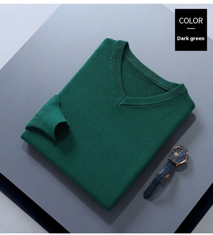 Sweater Men's V-neck Loose Solid Color Knitted Bottoming Shirt