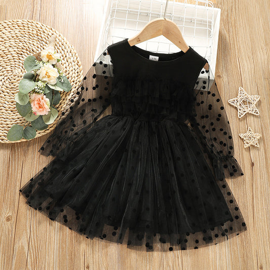 Children's Polka Dot Lace Long-sleeved Dress