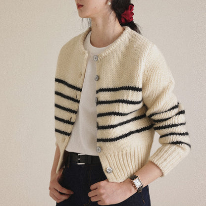 Womens Striped Knitted Cardigan