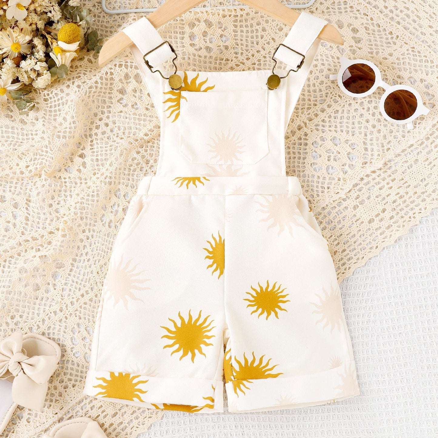 Girls Print Pocket Suspender dress