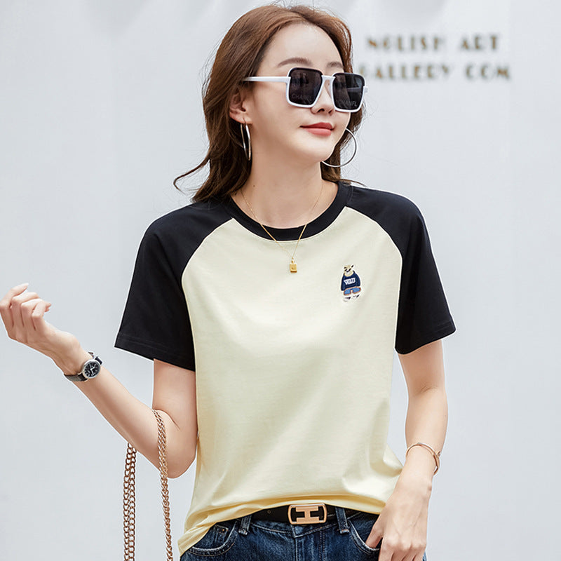 Japanese-style Retro Embroidered Bear Loose T-shirt