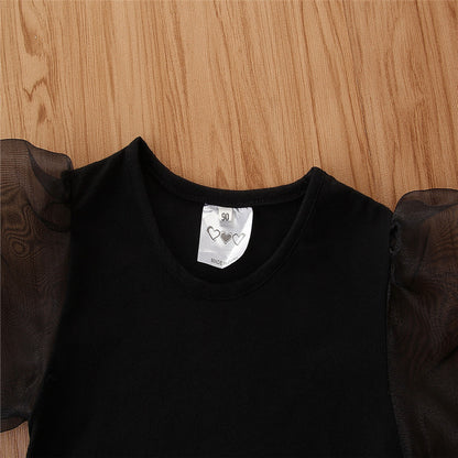 Girls' Short-sleeved Suit Puff Sleeve Black T-shirt