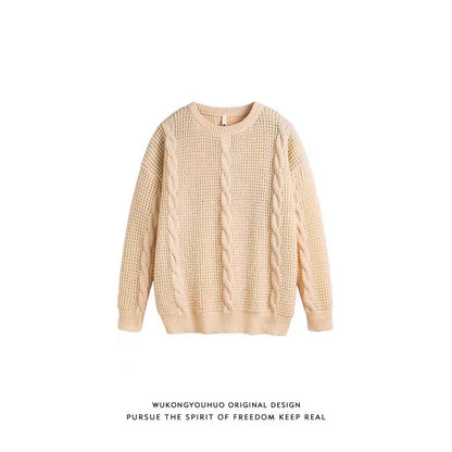 Unisex jacquard Twist Round Neck Sweater