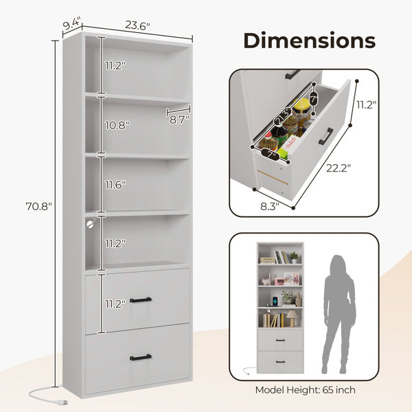 60x23.5x180cm Display Cabinet White