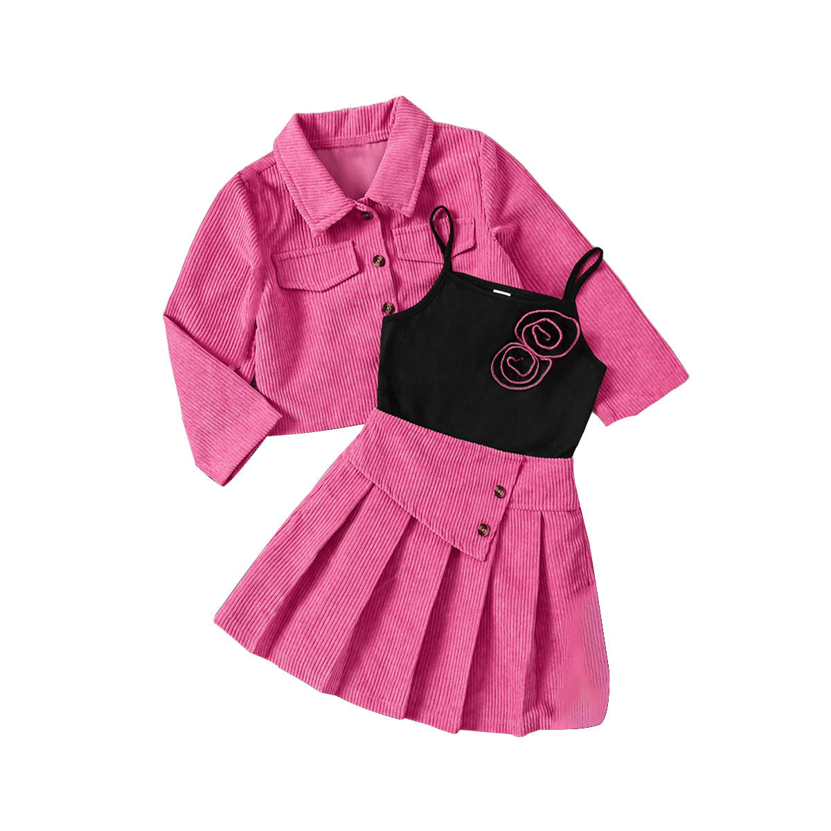 Girls' Suit Autumn Corduroy Coat Short Skirt Sling Three-piece Set