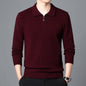 Men's Lapel Pullover Long Sleeve Knitted Sweater-100% Wool