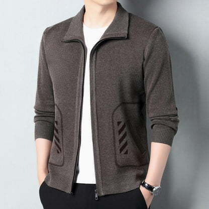 Mens Solid Color Knitted Cardigan