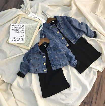 Girls Set Denim Jacket Coat Plus Dress