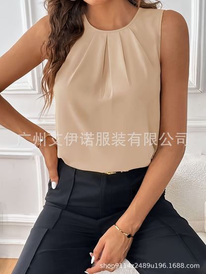 Sleeveless Button Versatile Simple Elegant Shirt Top