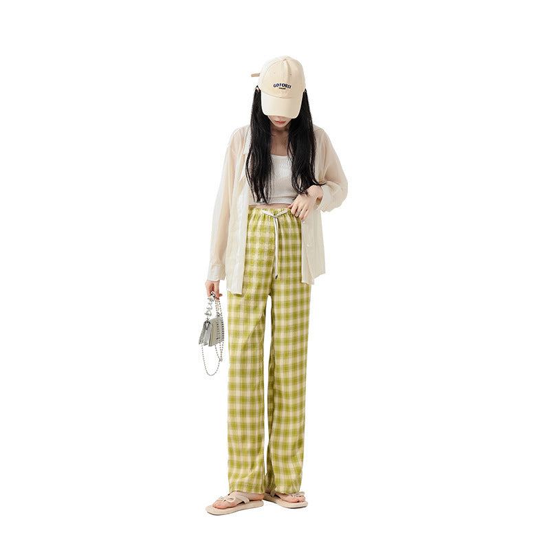 Retro Plaid Narrow Wide-leg Pants Slim Loose Casual