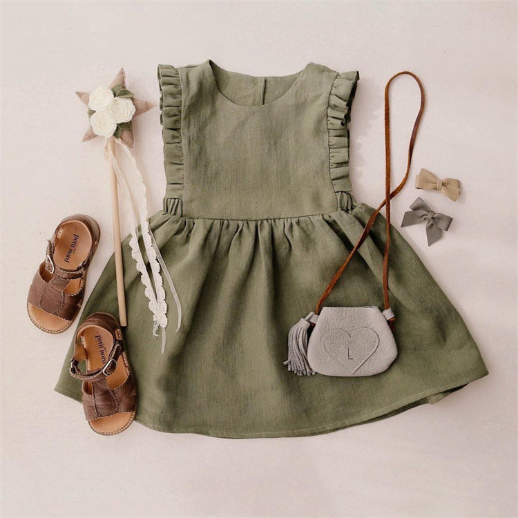 Girls Cotton And Linen Sleeveless Vest Dress