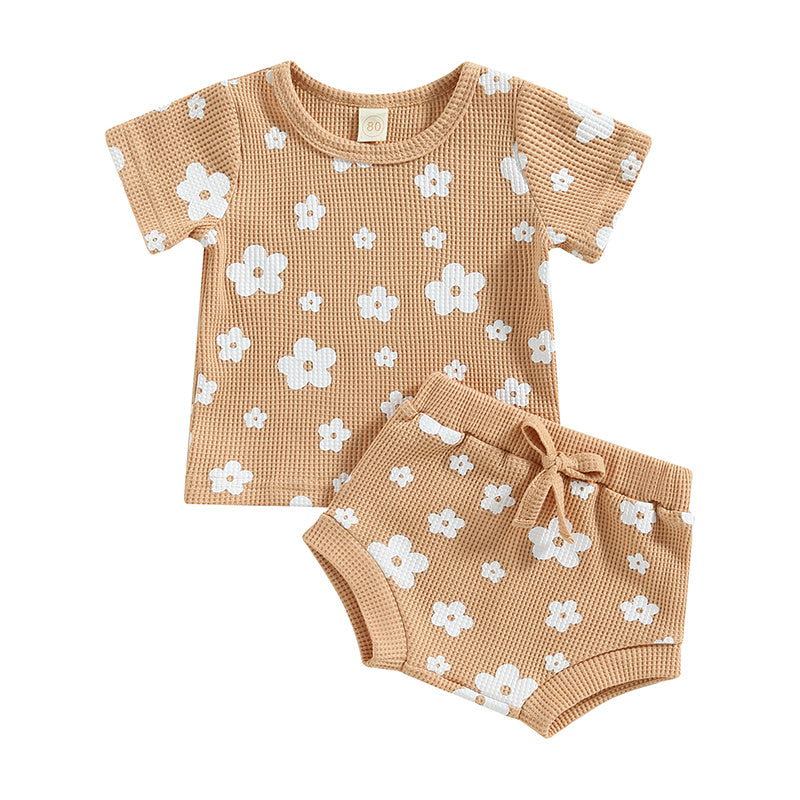 Children's Waffle Printed Two-piece Suit