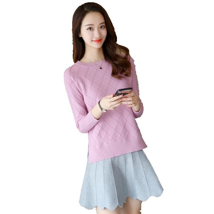 Fashion Loose Sweater Women's Round Neck Pullover Solid Color Long Sleeve Women