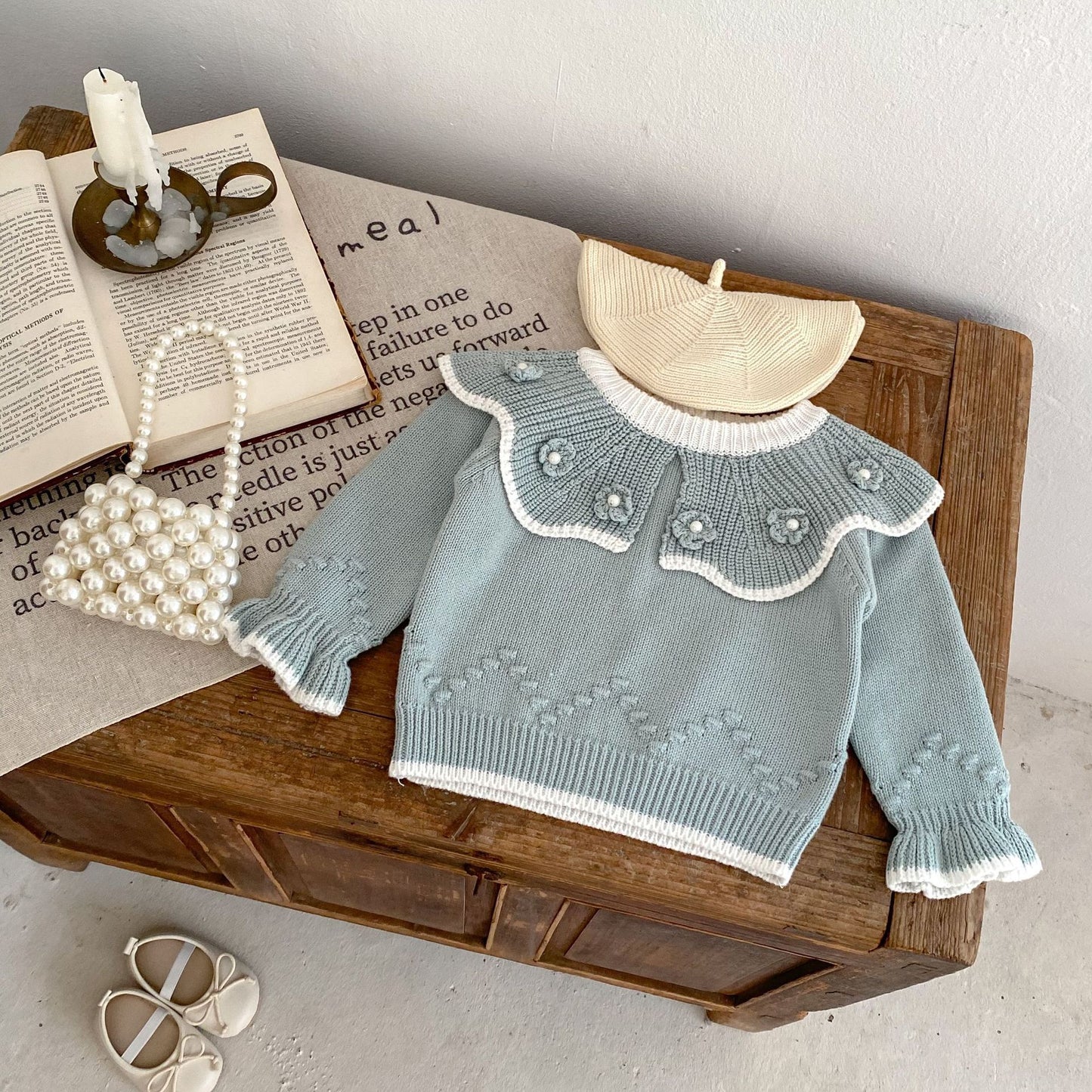 Baby Girl Toddler Handmade Ruffle Collar Pullover Sweater