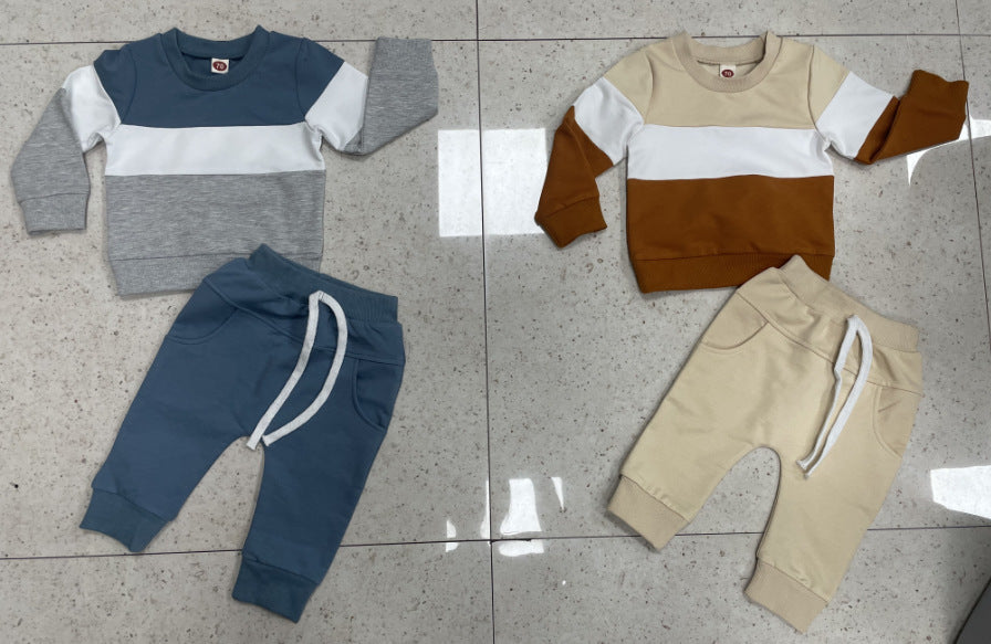 Boy's Three-color Stitching Long Sleeve Trousers Suit