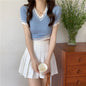 Womens  V-neck Short Sleeve Knitwear T-shirt