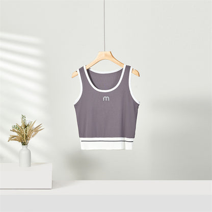 U-neck Camisole Contrast Color Slim Fit Bodybuilding All-match