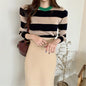 Retro Outer Wear Pullover Horizontal Striped Sweater Women