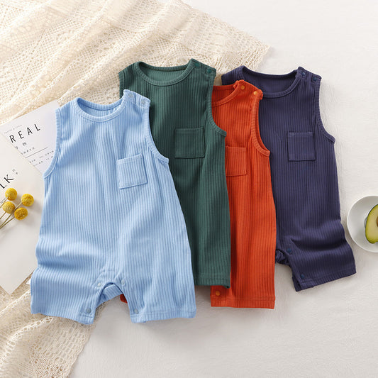 Baby Solid Color Breathable Cotton Jumpsuits