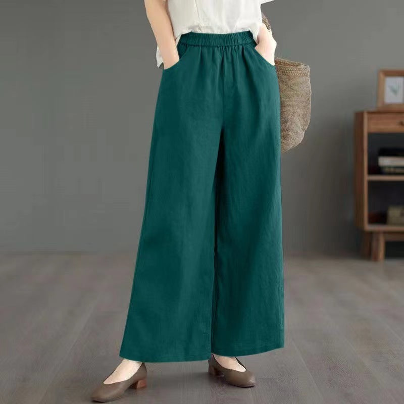 Thin High Waist Loose Artistic Retro Cotton And Linen Straight-leg Pants