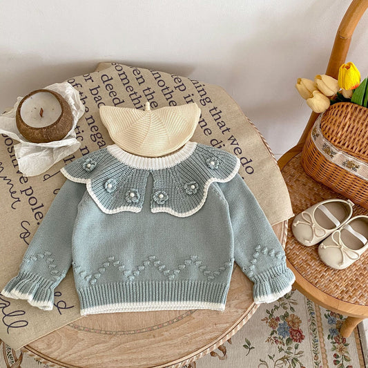 Baby Girl Toddler Handmade Ruffle Collar Pullover Sweater