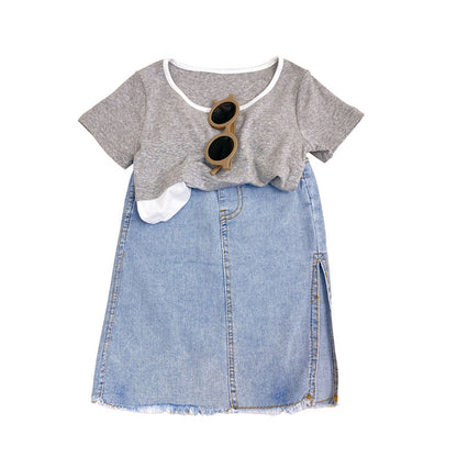 Childrens Two Piece Short Sleeved Denim Skirt