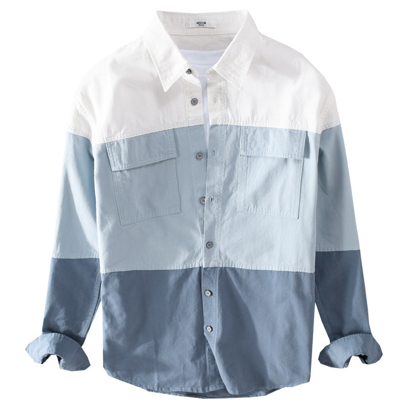 Mens Cotton Long Sleeve Stitching Shirt