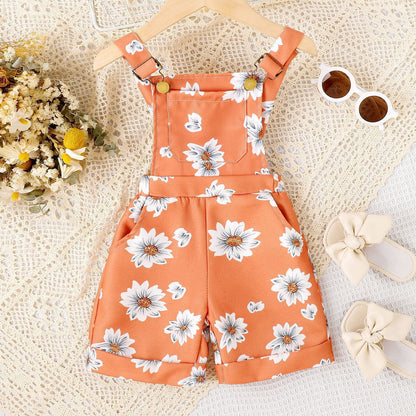 Girls Print Pocket Suspender dress