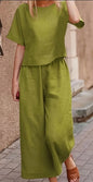 Chic Solid Two-piece Set - Comfortable Crew Neck T-Shirt & Flattering Wide Leg Pants - Effortless Casual Womens Clothing