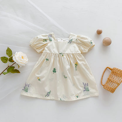 Thin Cotton Embroidery Puff Short Sleeve Baby Bodysuit Jumpsuit