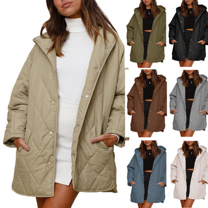 Diamond Quilted Hooded Lightweight Jacket For Women