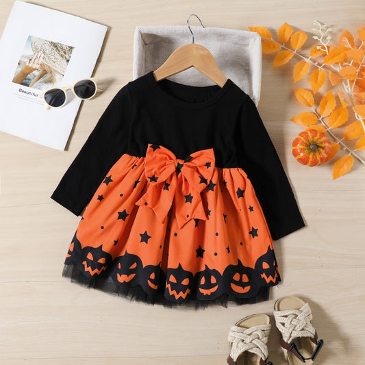 Girls Halloween Long Sleeve Mesh Dress