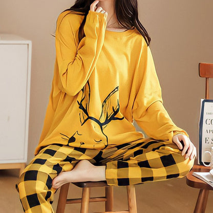 Womens Pajamas Set Cartoon Print Lounge Sets