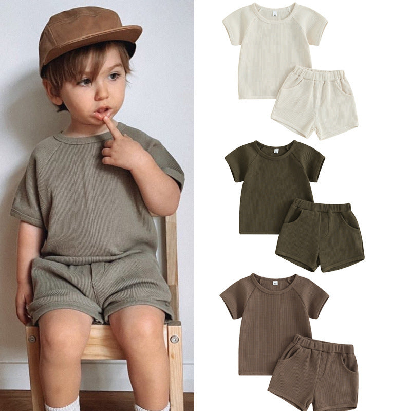 Waffle Short-sleeved Shorts Two-piece Baby Clothes Comfort And Casual