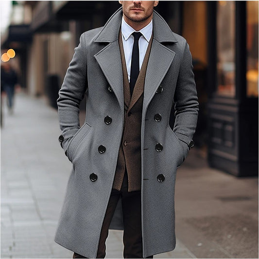 Men Woolen Coat Double Breasted Long