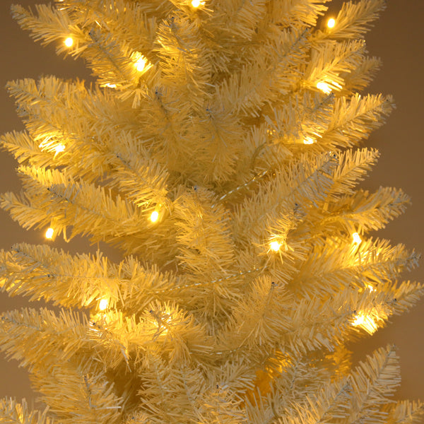 White 6.5ft, 250 Lights, Warm Color 8 Mode, 719 Branches, Pointed Pencil Shape, PVC Material Christmas Tree