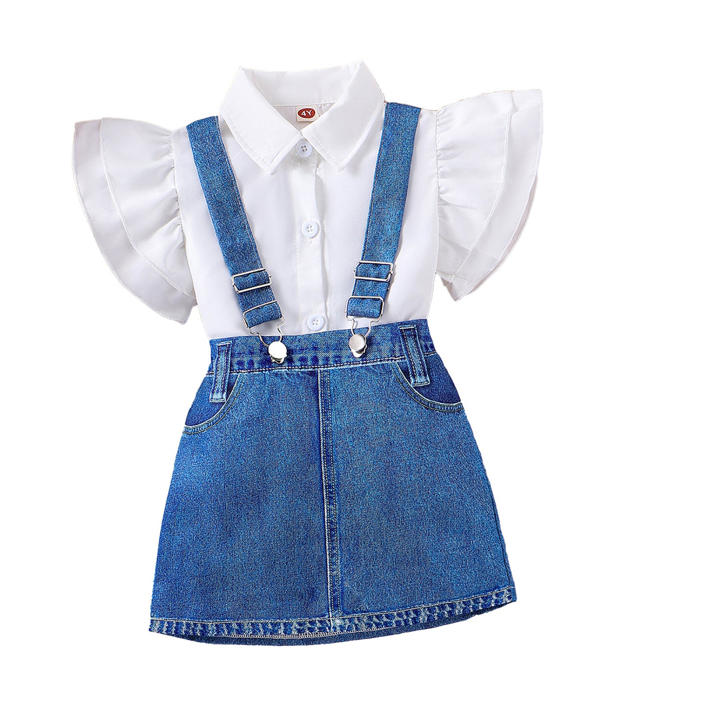 Flounced Sleeve Top Suspender Skirt Children's Fashion Suit