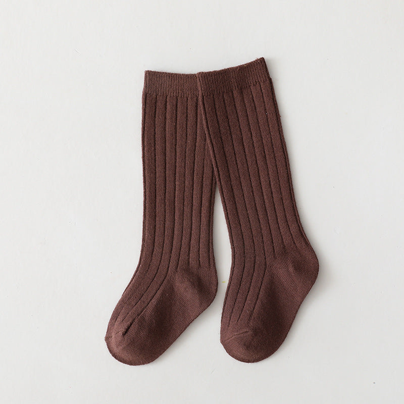 Sunken Stripe Socks Baby Plain Middle-long Stockings