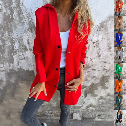 Casual Hooded Single-Breasted Cardigan Fashion Loose Solid