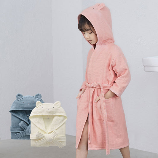 Children's Bathrobes Cotton Towel Material Nightgown Long Sleeve