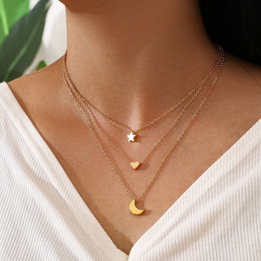 Shang Multi-layer Star Moon Love Pendant Necklace