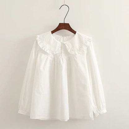 Sweet Cute Princess Style Doll Collar Ruffled Long Sleeve Shirt