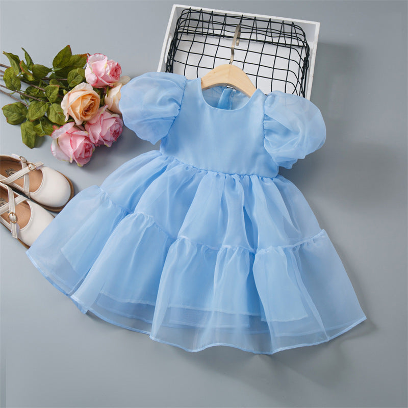 Girls Princess Mesh Puff Sleeve Dress