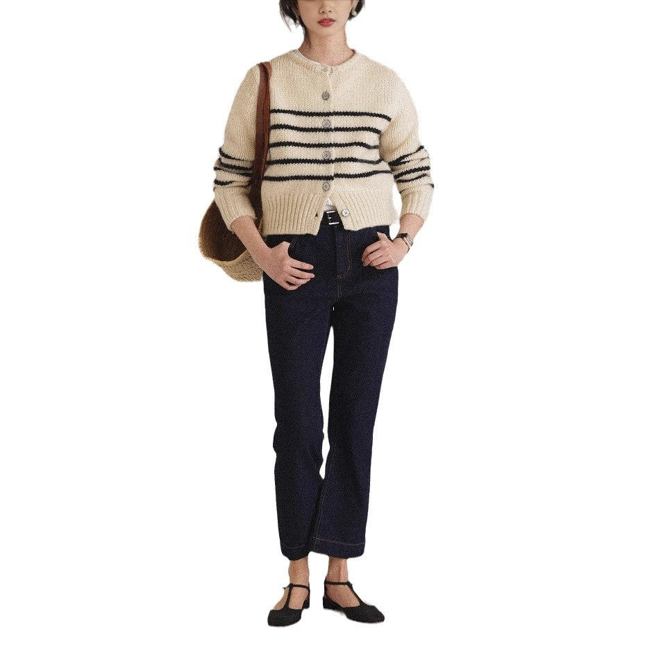 Womens Striped Knitted Cardigan