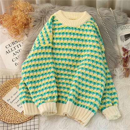 Soft Glutinous Plaid Autumn And Winter Coarse Yarn Sweater Loose