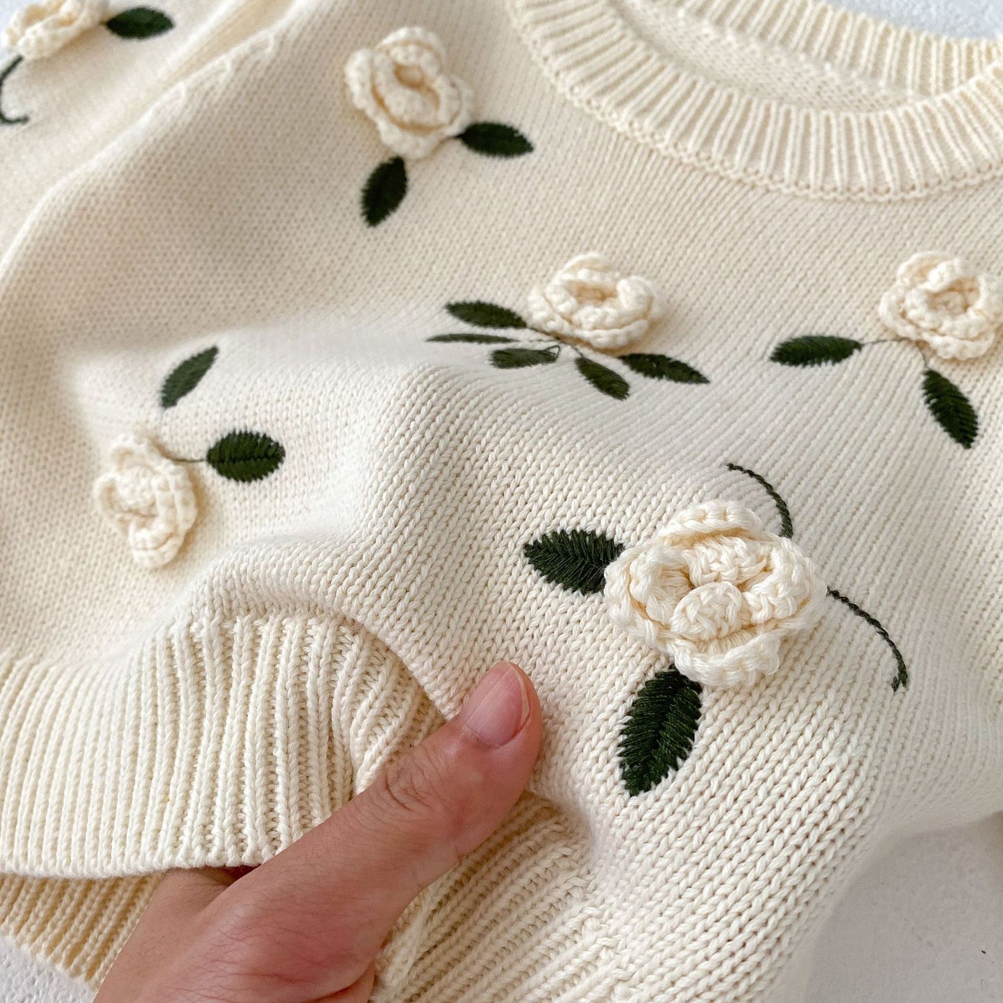 Baby Handmade Flower Embroidery Pullover Sweater Top