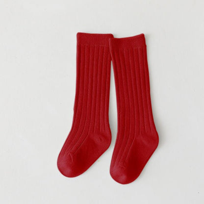 Sunken Stripe Socks Baby Plain Middle-long Stockings