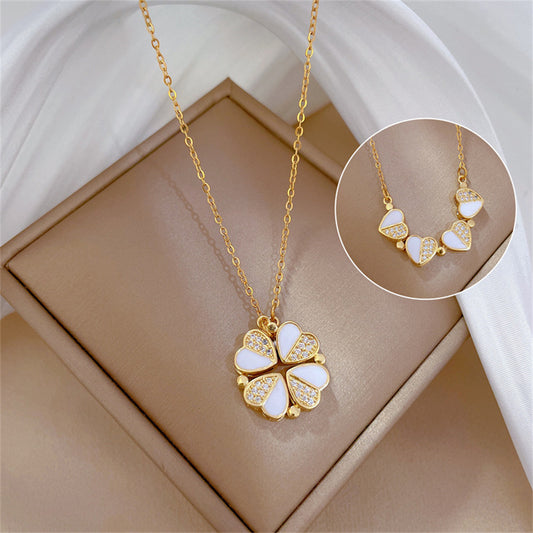 Luxury Four Leaf Clover Pendant Necklace Stainless Steel